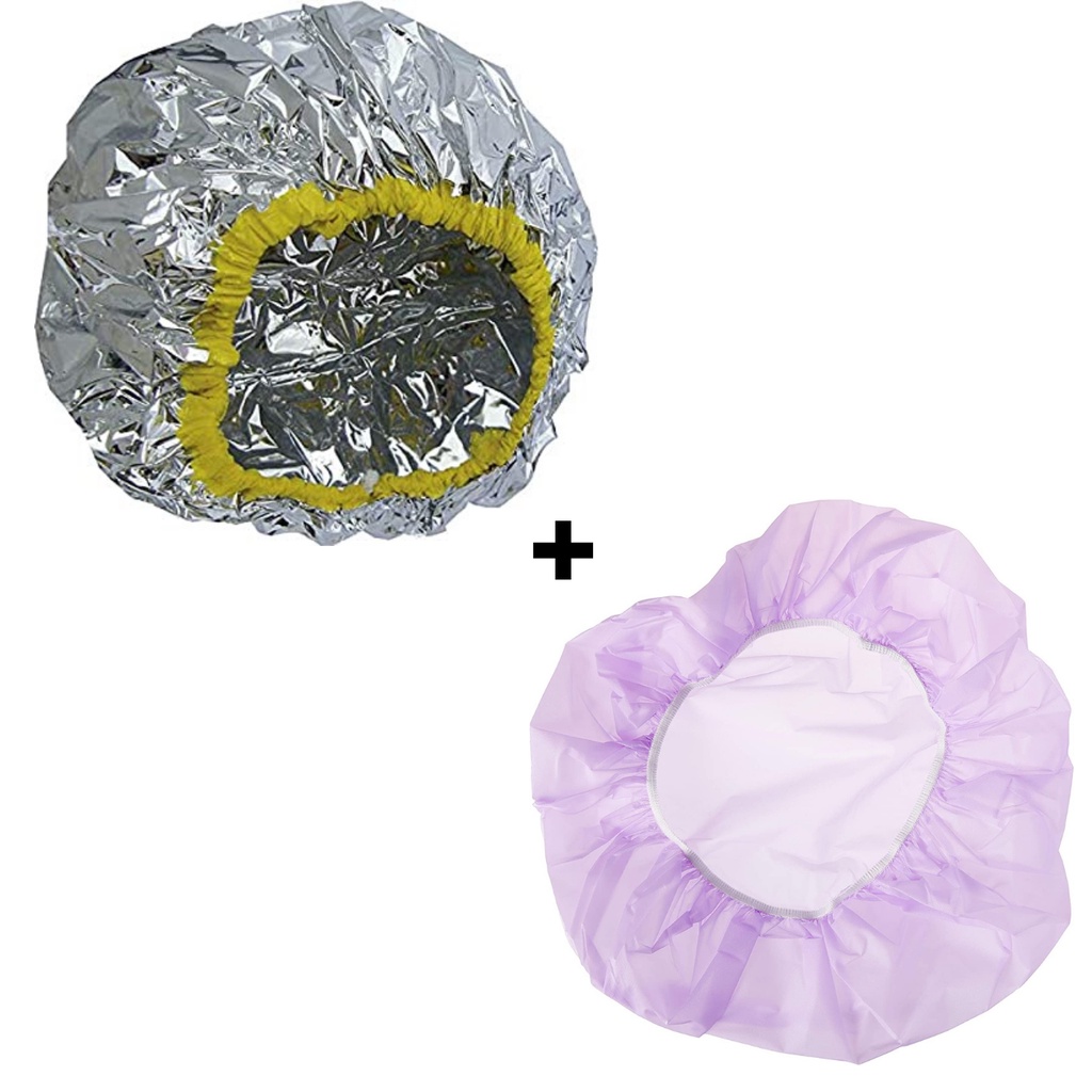 Kit 01 Touca Metalizada Para Hidratação + 01 Touca Para Proteção Dos Cabelos no Banho
