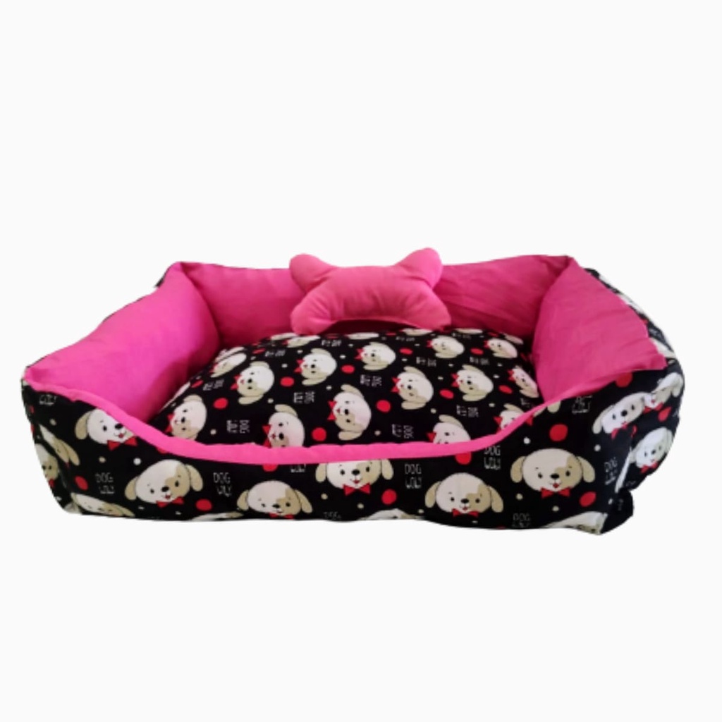 Cama Caminha Pet Media Lavavel C/Zíper 50x 60  M Cachorro Gato + Ossinho Cachorro Pink