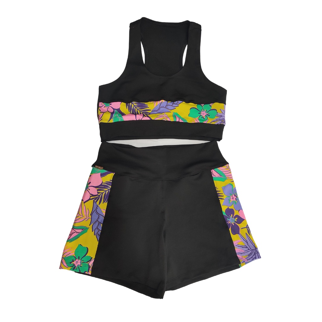 Conjunto Shorts E Top Fitness Academia Detalhe Estampado Tamanho U