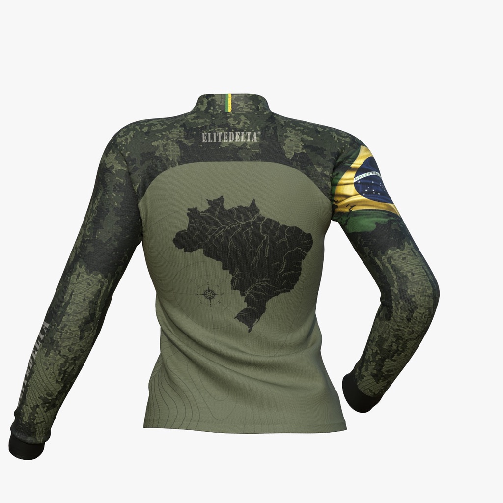 Camisa Babylook Feminina Longa Dry Uv Bandeira Do Brasil NEW ELITEDELTA