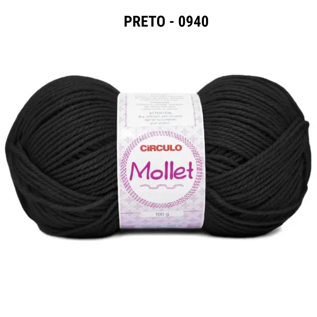 Lã Mollet Preto Círculo 200M  1 Unid 100 Gramas - Cor 940 em Oferta na Shopee