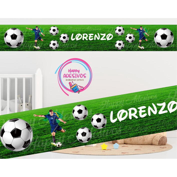 Faixa Adesiva Decorativa Parede Quarto Menino Infantil Futebol Bola Jogador Time Adesivo Decoração em Oferta na Shopee
