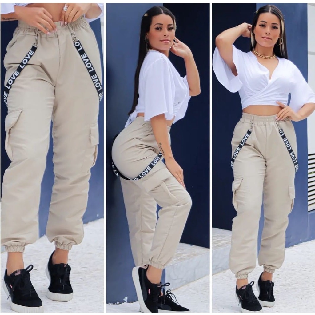 Calça Cargo Feminina Tactel Calça Jogger Cargo suspensorio