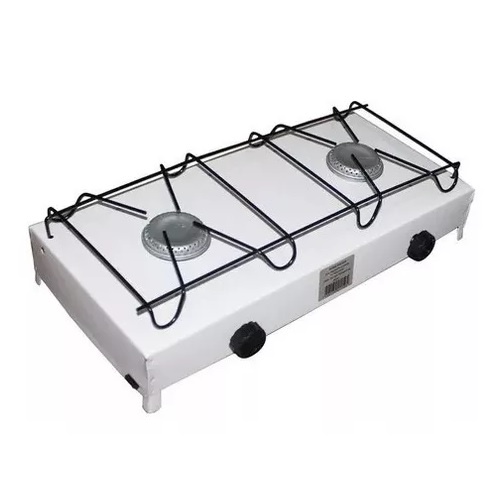 Fogão Fogareiro 2 Bocas Branco Para Camping Portátil A Gás