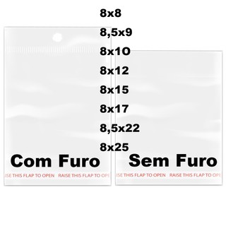 kit 200 100 unis Saquinho Transparente Com Adesivo saco adesivado saquinho com furo solapa 8x8 8x55 8X9 8X10 8X12 8X15 8X17 8X20 8X25 8X40 8x22 8.5x22