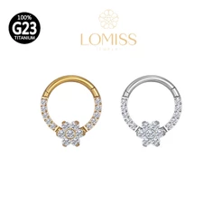 Piercing Orelha Nariz Argola Titânio PVD Clik Flor Zircônia Cravejada《Lomiss semijoias》