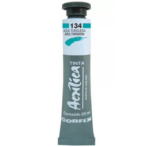 Tinta Acrílica para pintura em tela Corfix Bisnaga 20ml - 134 Azul Turquesa