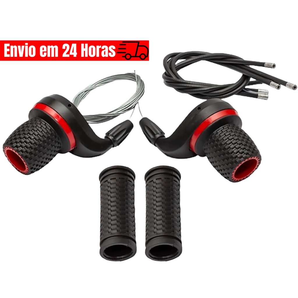 Alavanca Passador Trocador De Marcha Bicicleta 18 E 21 Marchas Punho Grip Shif + Par de Manopla e Cabos