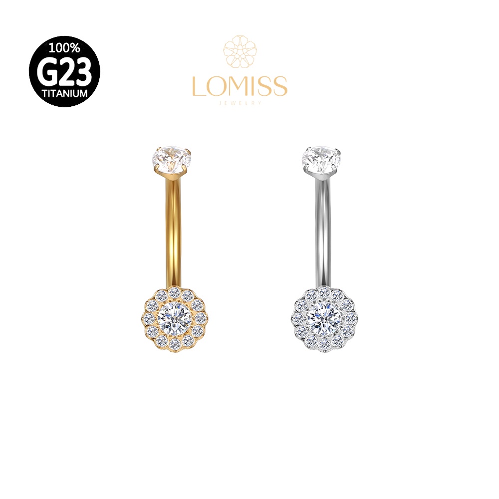 Piercing Umbigo Banana Titânio PVD girassol Zircônia Lomiss semijoias