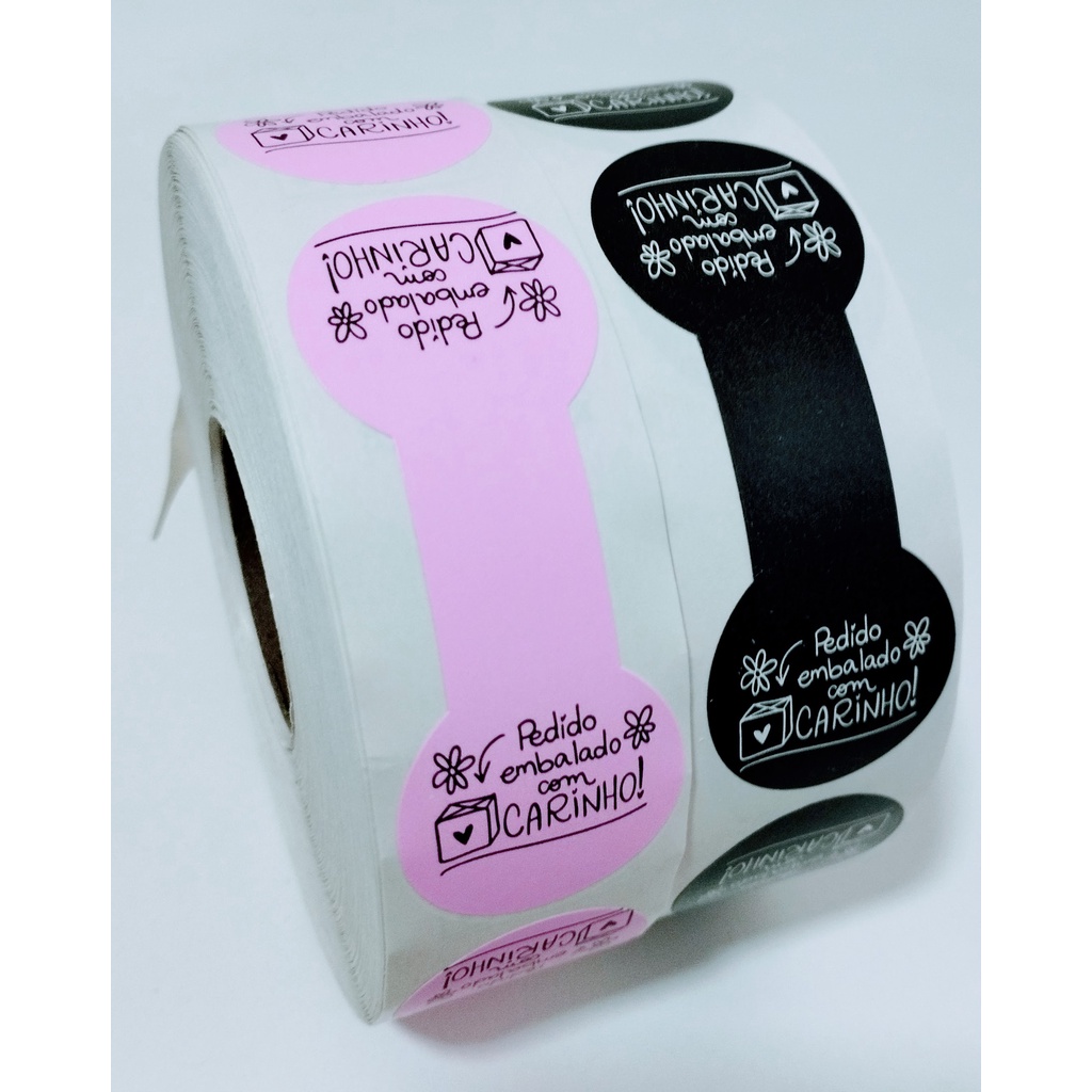 250 Lacres Adesivos Para Sacos e Sacolas Pedido Embalado com Carinho Entregas Delivery Medida 8x3cm