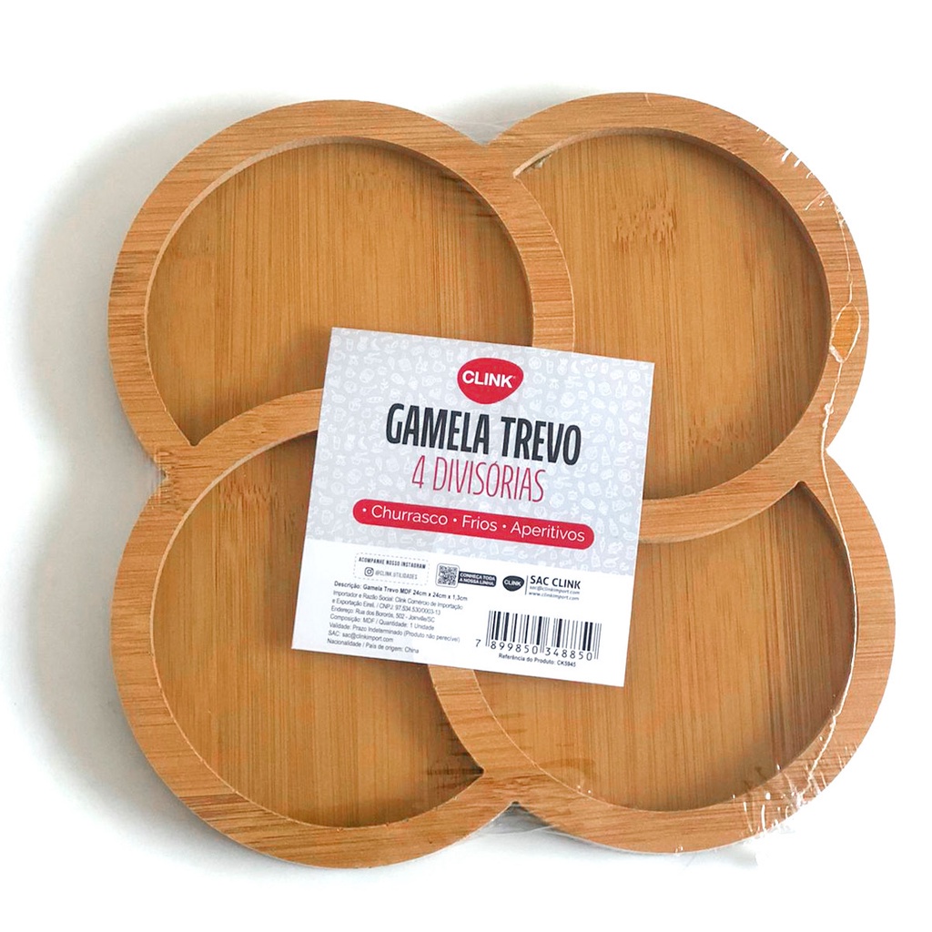 1 UNI-Petisqueira Gamela com 4 Divisórias para Churrasco 29X29X1,3CM Tipo Trevo Frios