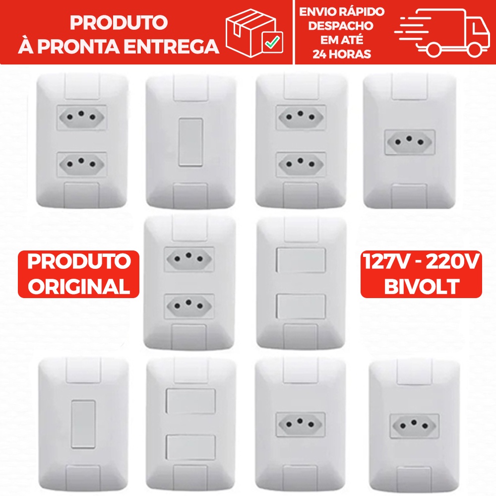 Tomadas e Interruptores 10a 20a Tramontina Linha Aria Modular Sem Parafuso Embutir Apagador Paralelo Simples 10 Anos Garantia