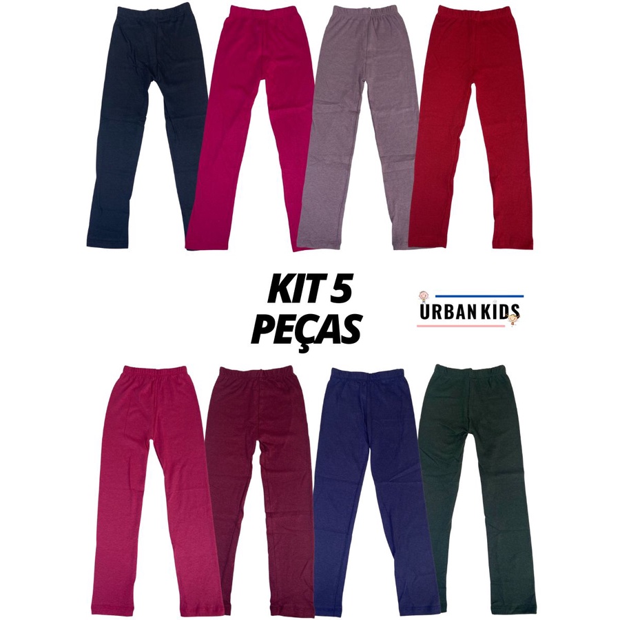 Kit 5 Calça Legging Leg Infantil Menina Lisa Básica Conforto Versátil