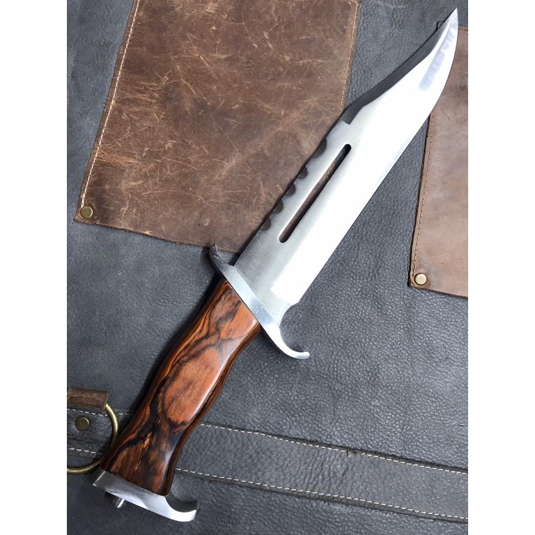 Faca Rambo 3 aço bruto inox 11'' Polegadas cabo Madeira