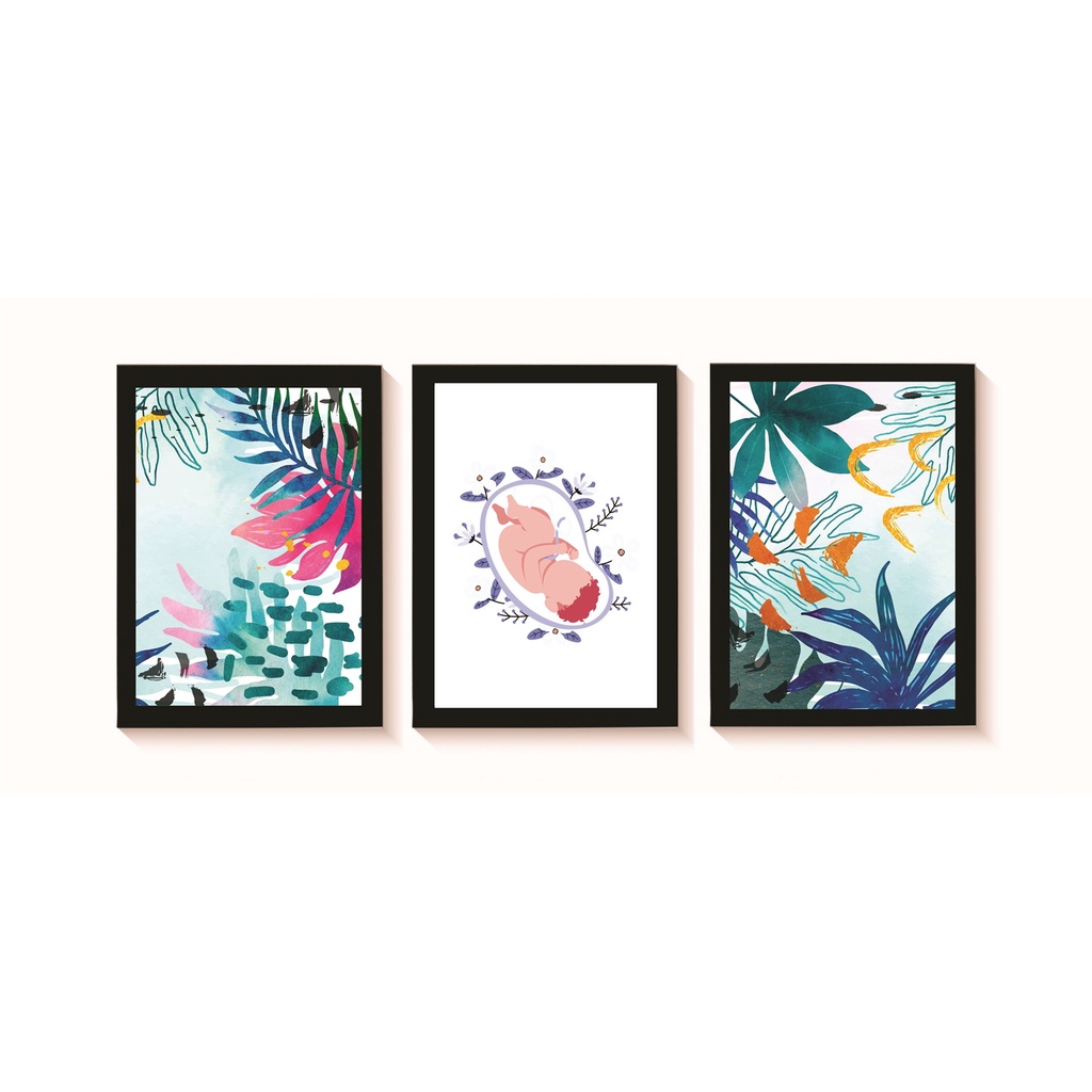 Kit 3 Quadros Decorativos Gestação Consultório Obstetrícia Ginecologia Medicina Molduras 20x30cm