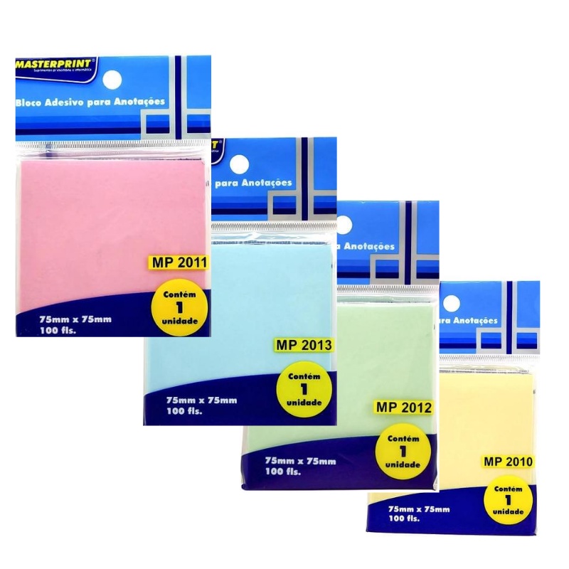 Bloco Adesivo com 100 Folhas Para Recado e Anotações 7,5cmx7,5cm MasterPrint em Oferta na Shopee