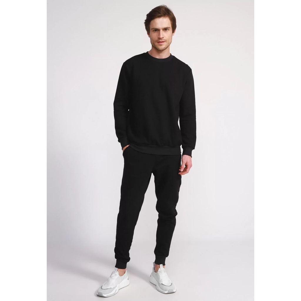 Conjunto Blusa de Frio Sem Capuz e Calça de Moletom Masculina Básico Sem estampa