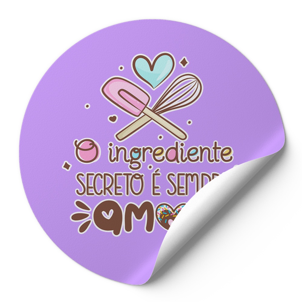 48 Tag Adesivos Rotulos Para Empresa 4,2X4,2Cm Para Doces Confeitaria O Ingrediente Secreto Sempre É Amor Lilas Roxo Ad00623