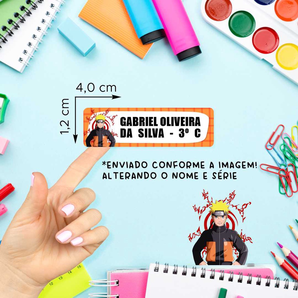110 Etiqueta Escolar Naruto Sasuke Itachi Adesivo para Identificação Personalizado com Nome e Série
