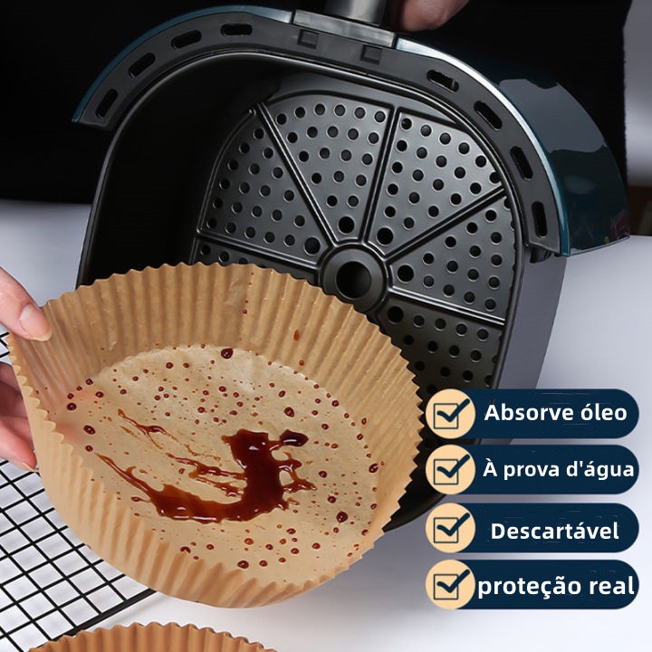 Kit 50 100 200 300 Forma de  Papel Forro Air Fryer Descartável Antiaderente 16CM