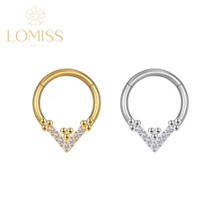 Piercing Argola Clik Aço Cirúrgico PVD Detalhe V Zircônia Cravejada《Lomiss semijoias》