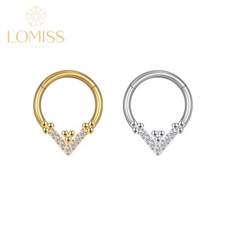 Piercing Argola Clik Aço Cirúrgico PVD  Detalhe V Zircônia Cravejada《Lomiss semijoias》 em Oferta na Shopee
