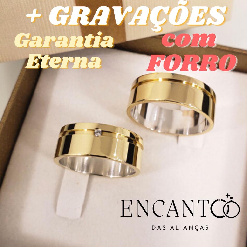 Par Alianças Moeda Antiga Reta 9mm Grossas Pedra Forro Aço