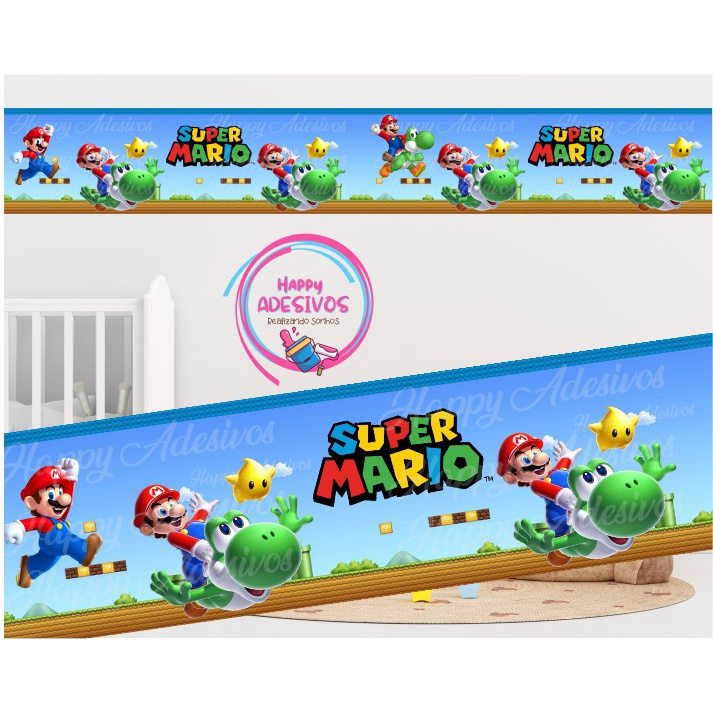 Faixa Adesiva Decorativa para Parede Quarto Menino Infantil Baby Super Mario Bros Gamer Jogo Adesivo Colante