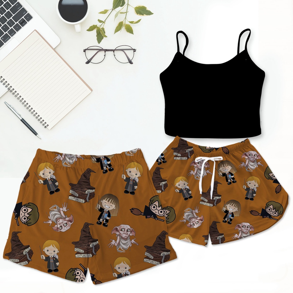 Pijama Casal Mozão Baby Doll Cropped Preto Samba Canção Masculino Harry Potter em Oferta na Shopee