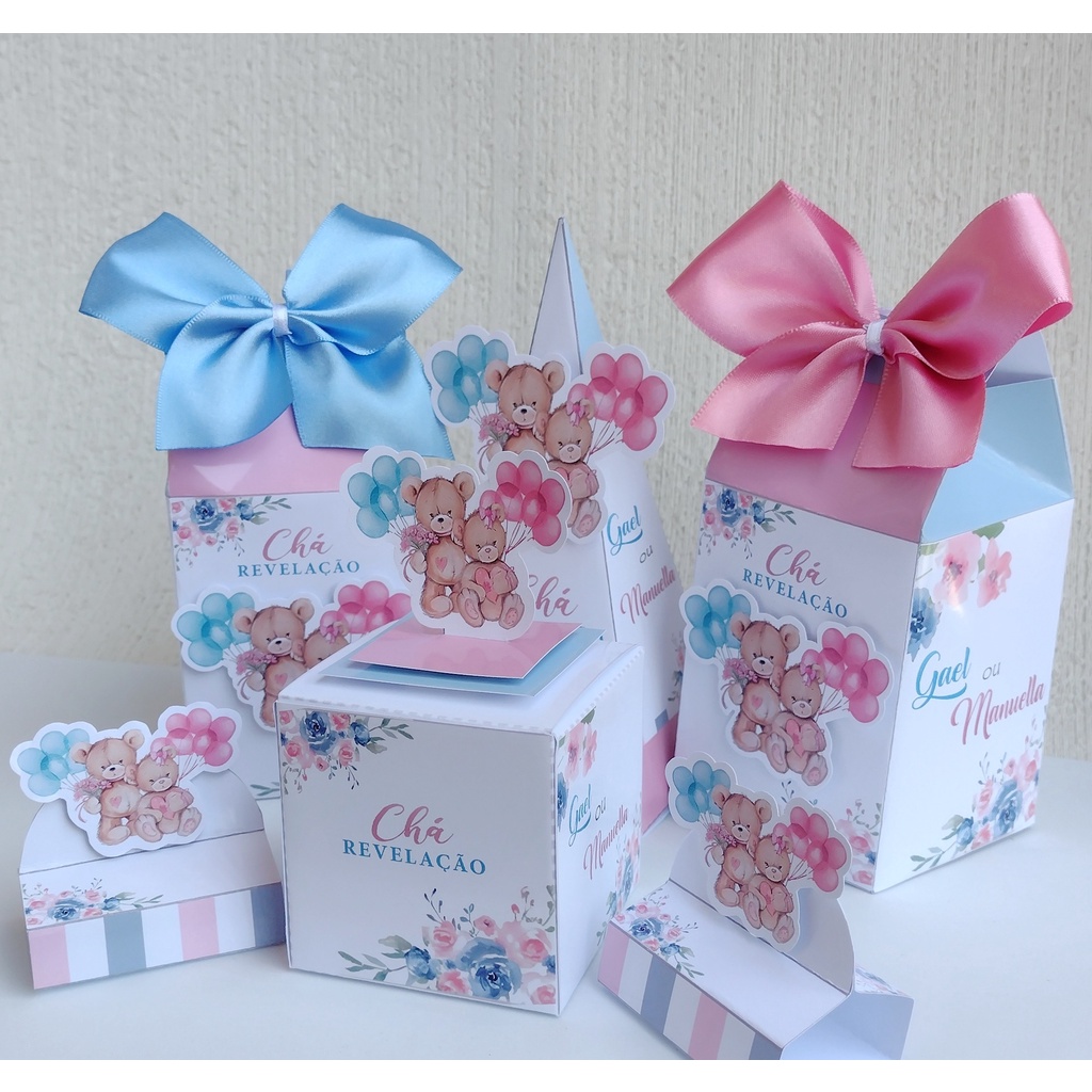 Kit Festa Personalizado chá revelação ursinhos (kit com 20 itens ) em Oferta na Shopee
