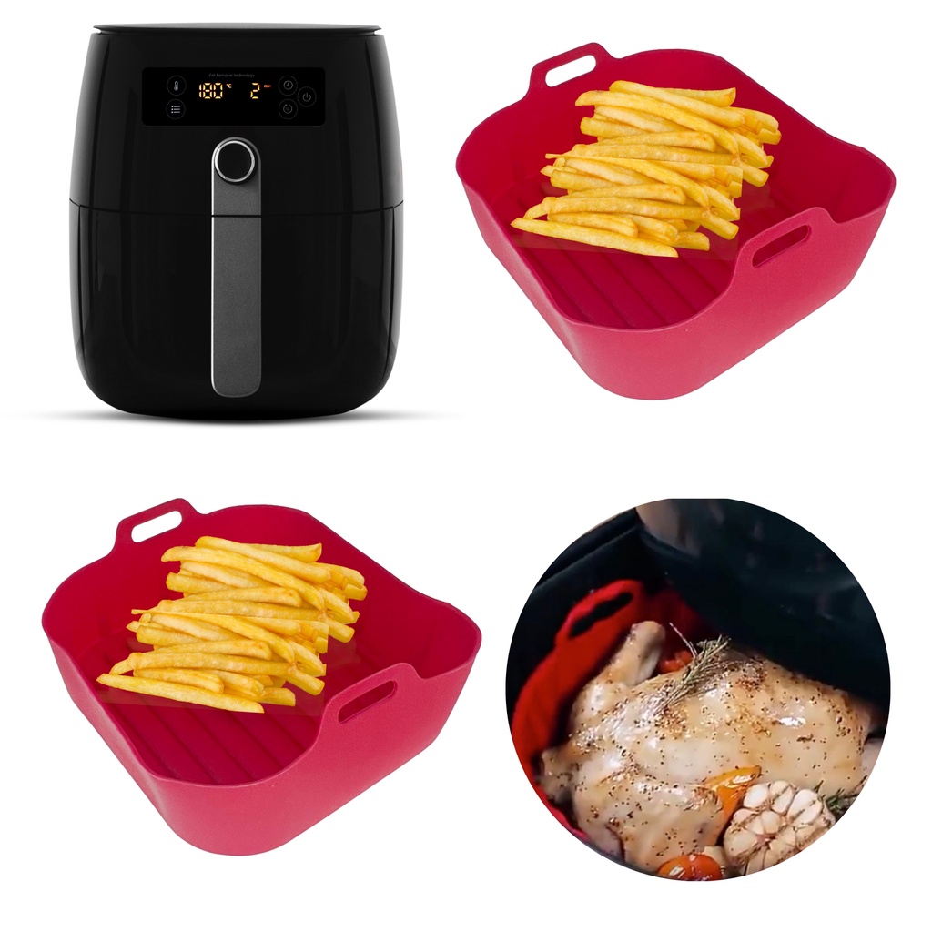 Kit 2 Pçs Forma De Silicone P/ Airfryer Fritadeira Elétrica Antiaderente Reutilizável Forminha Bolo