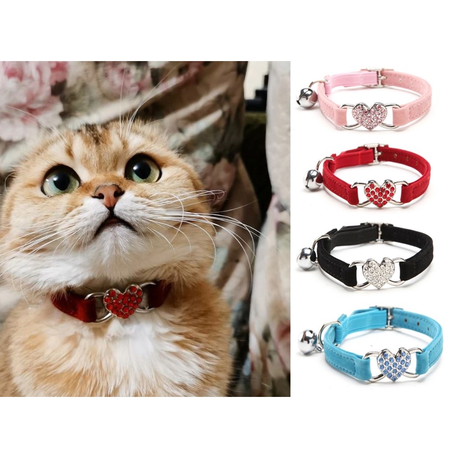 Coleira Para Pet Veludo Com Pingente De Coração Cristal Gato Cachorro LR-0144