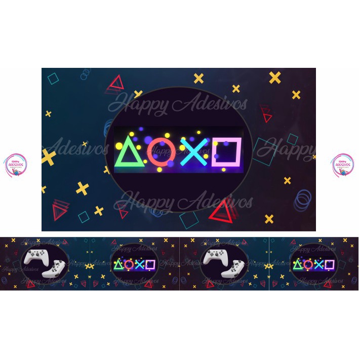 Faixa Adesiva Decorativa para Parede Quarto Menino Infantil Game Retro Gamer Jogo Playstation Simbolos Adesivo Colante