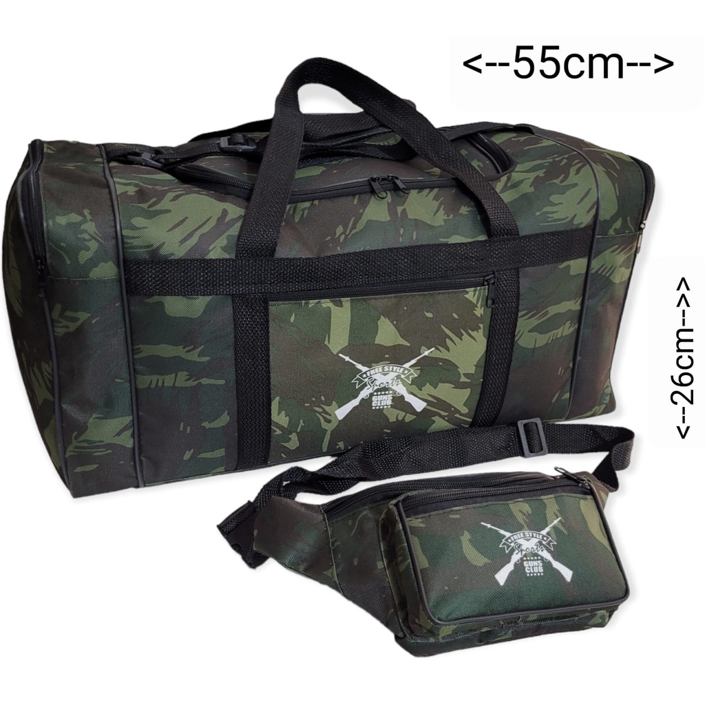 KIT PESCARIA 2 PEÇAS C/S= 1 MALA BOLSA DE MAO E OMBRO GGL1 GRANDE 1 POCHETE G2 CAMUFLADA  E TRABALHO