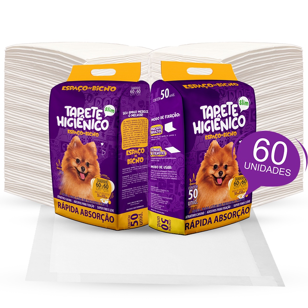Tapete Higienico Para Cachorro Slim Espaço de Bicho 60X60 - Pacote com 60 Unidades em Oferta na Shopee