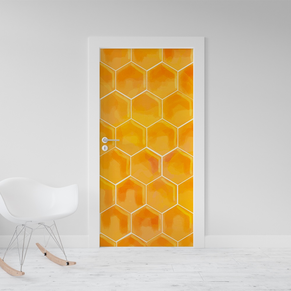 Adesivo Decorativo De Porta Abelha Favo 0202
