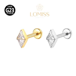 Piercing conch Labret Titânio Quadrada 2 Zircônia Helix Tragus Conch Nariz Boca-Medusa Lomiss semijoias