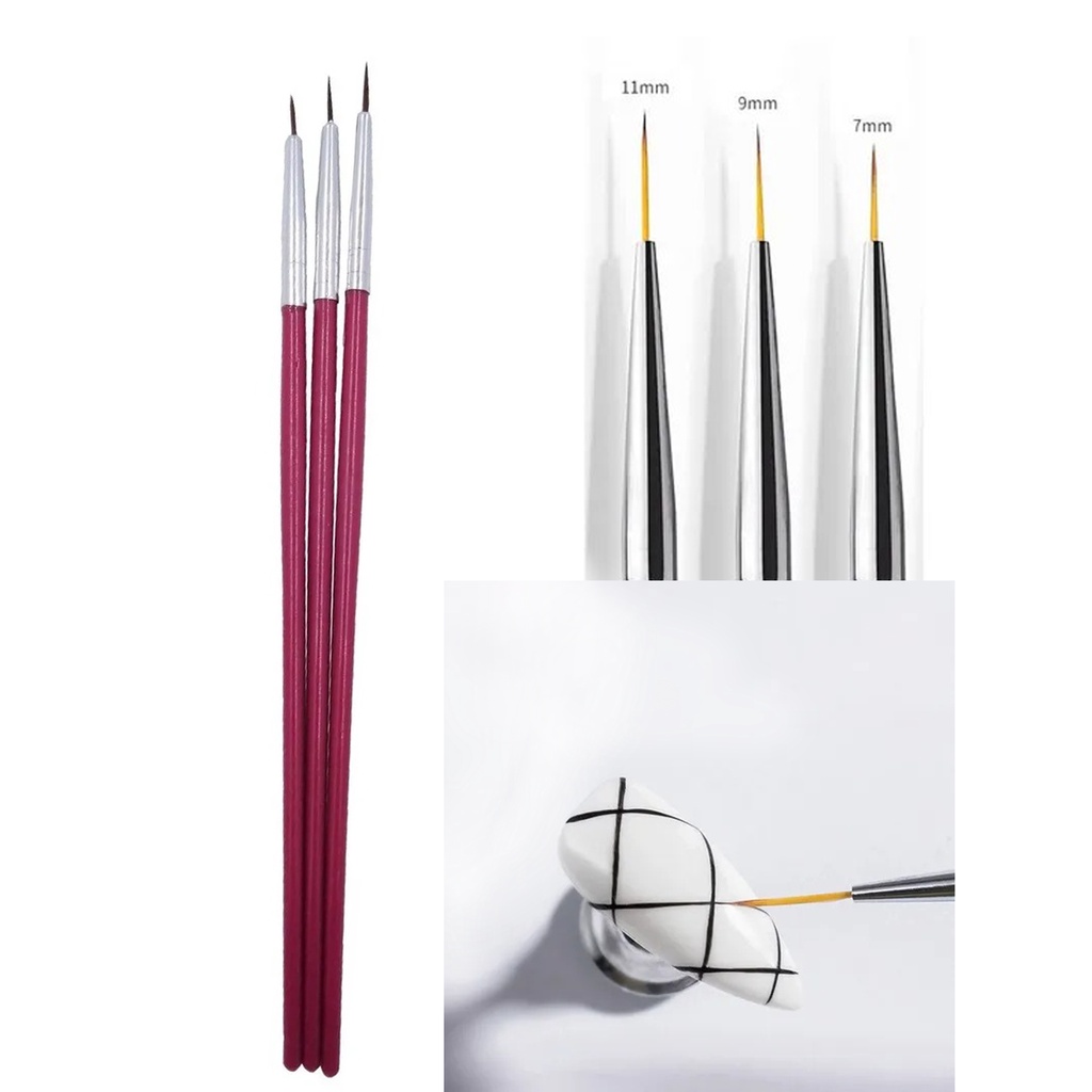 Kit 3 Pincéis Extra Finos Para Traço Decoração De Unhas em Oferta na Shopee