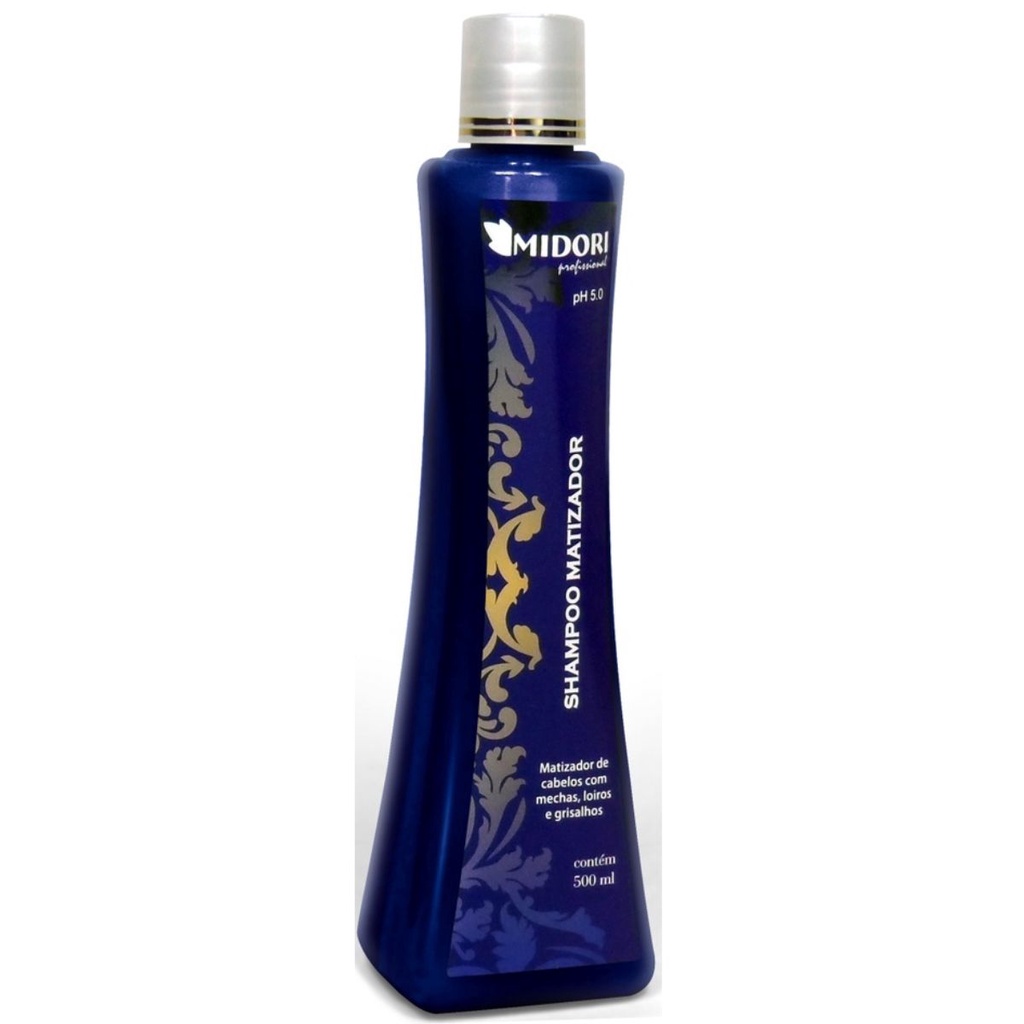 Shampoo Matizador Midori 500 Ml Profissional para cabelos loiros grisalhos com mechas brancos hidratante salão de beleza