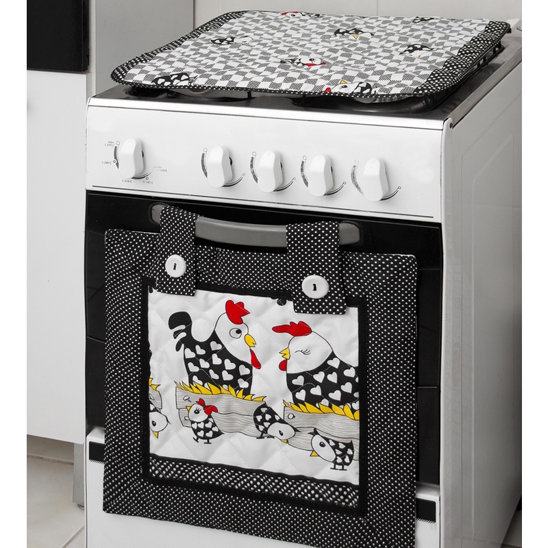 PROMOÇÃO!!! Kit para fogão 4 Bocas (Cortina P/ Forno+Capa P/ Tampa Fogão)- Galinha - Sakura Enxovais