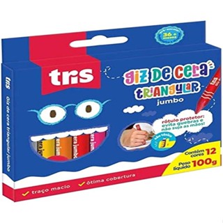 Giz de Cera Triangular Jumbo 12 cores - Tris - Rotulo Protetor - Diminui Quebras - Enão Suja as Mãos!