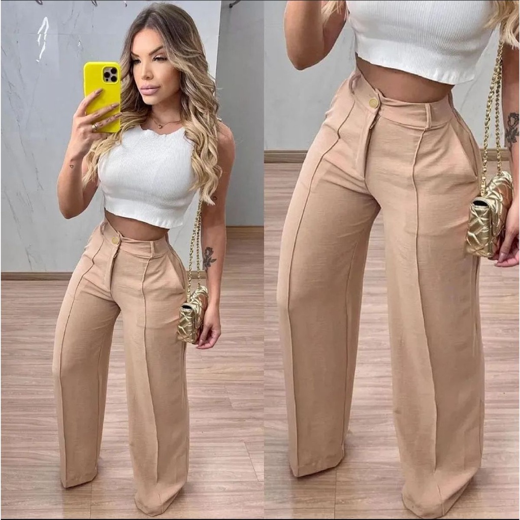 Pantalona calça alfaiataria elegante e fina Roupa Feminina