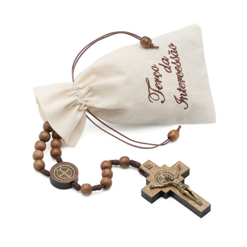 Terço da Intercessão São Bento Marrom com Saquinho Bordado