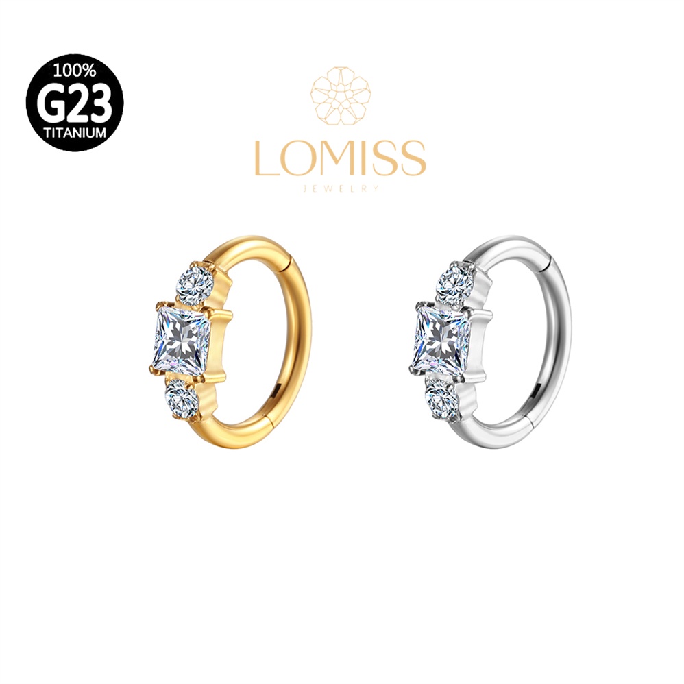 Piercing Argola Clik Titânio PVD Quadrado/redondo Zircônias Cravejadas 《Lomiss  piercing》