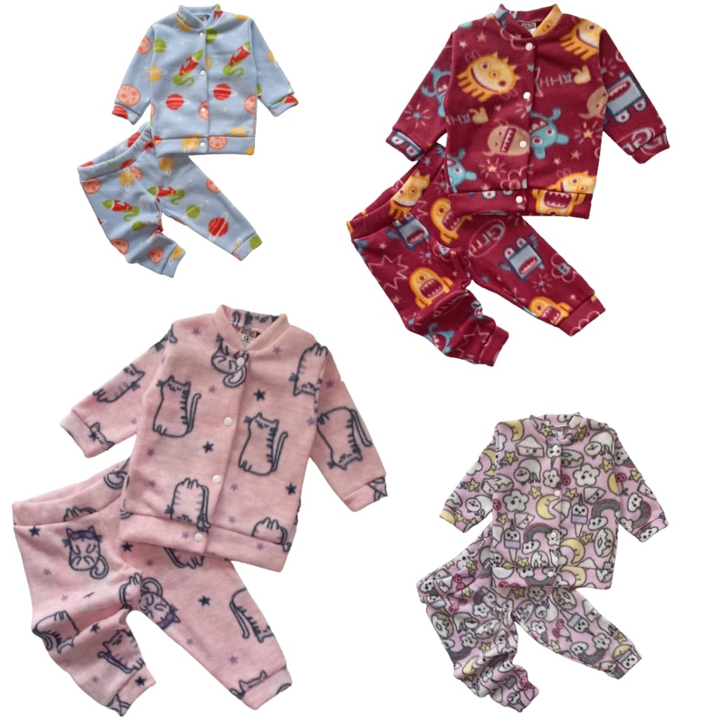 Conjunto pijama de soft estampado com botão para bebê Tamanho P M G em Oferta na Shopee