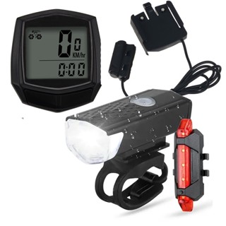 Kit de Acessórios para bike Lanterna frontal + Pisca Traseiro + velocímetro com fio