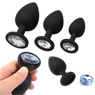Plug Anal De Silicone Preto Com Joia Na Base Aveludado 3 Tamanhos P.M.G Sex Shop GS-03