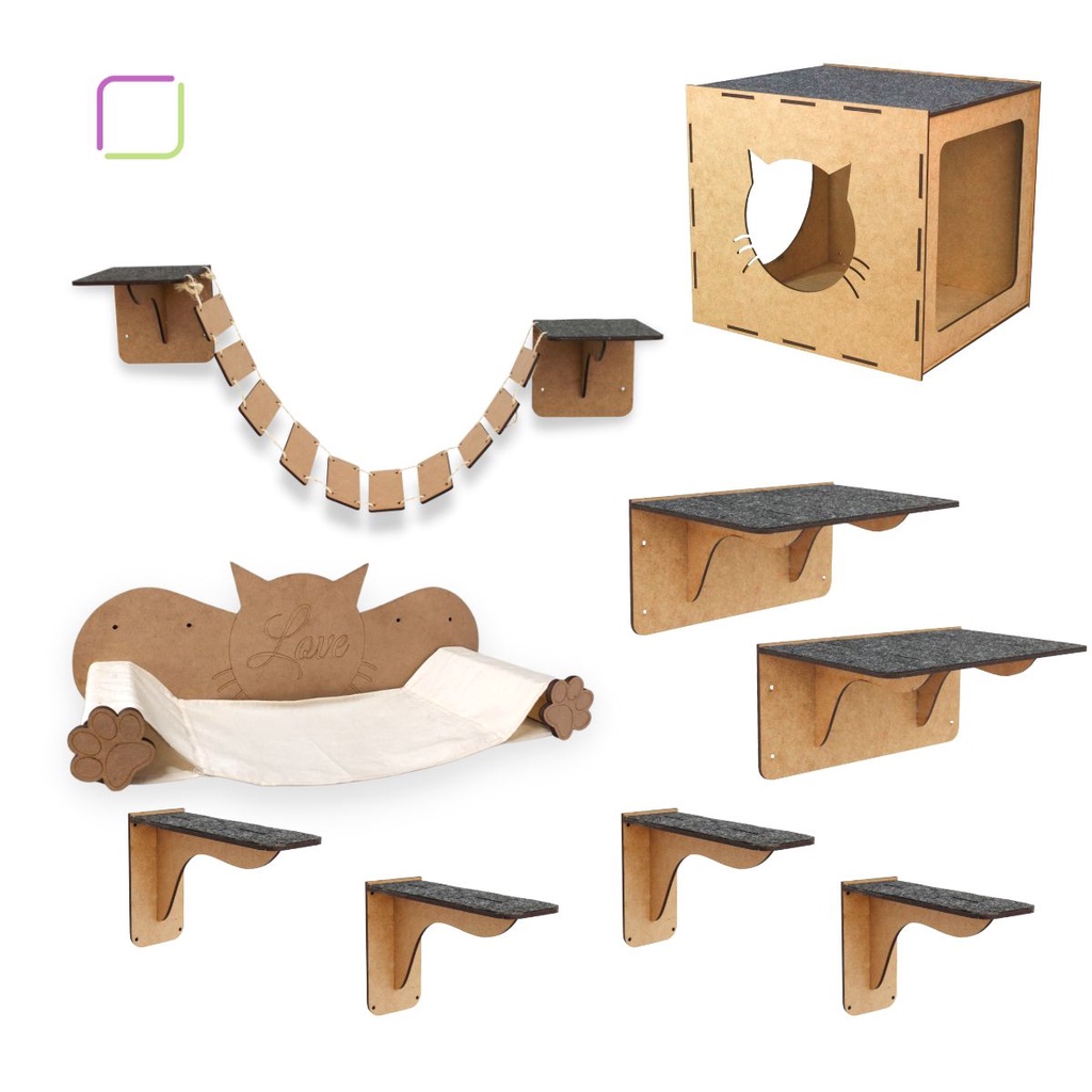 Playground para Gatos com 9 Peças Brinquedo de Gato Ponte Nicho Rede Degraus Diversão para seu Pet