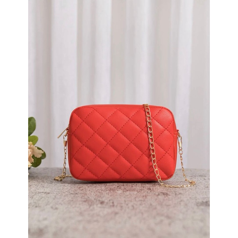 LUKABOUTIQUE-bolsa transversal feminina crossbody, alça em corrente, cores laranja, preto, verde e rosa, tamanho único.