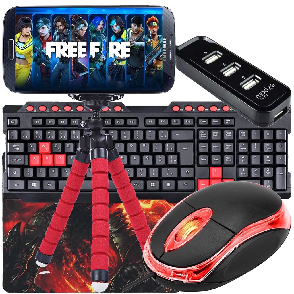 Kit Gamer Mobilador Para Celular Com Teclado + Mouse Optico